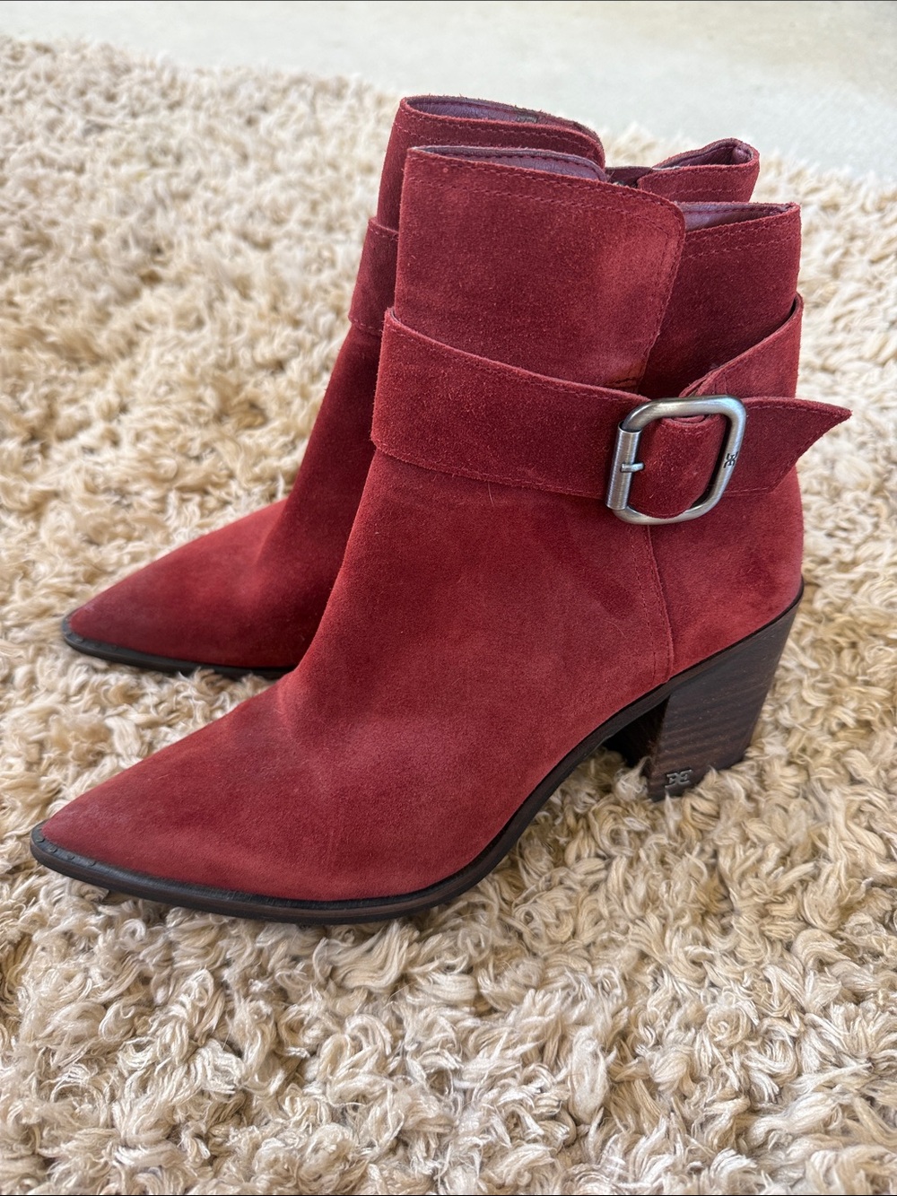 Sam Edelman Burgundy Suede Ankle Boots with Buckle